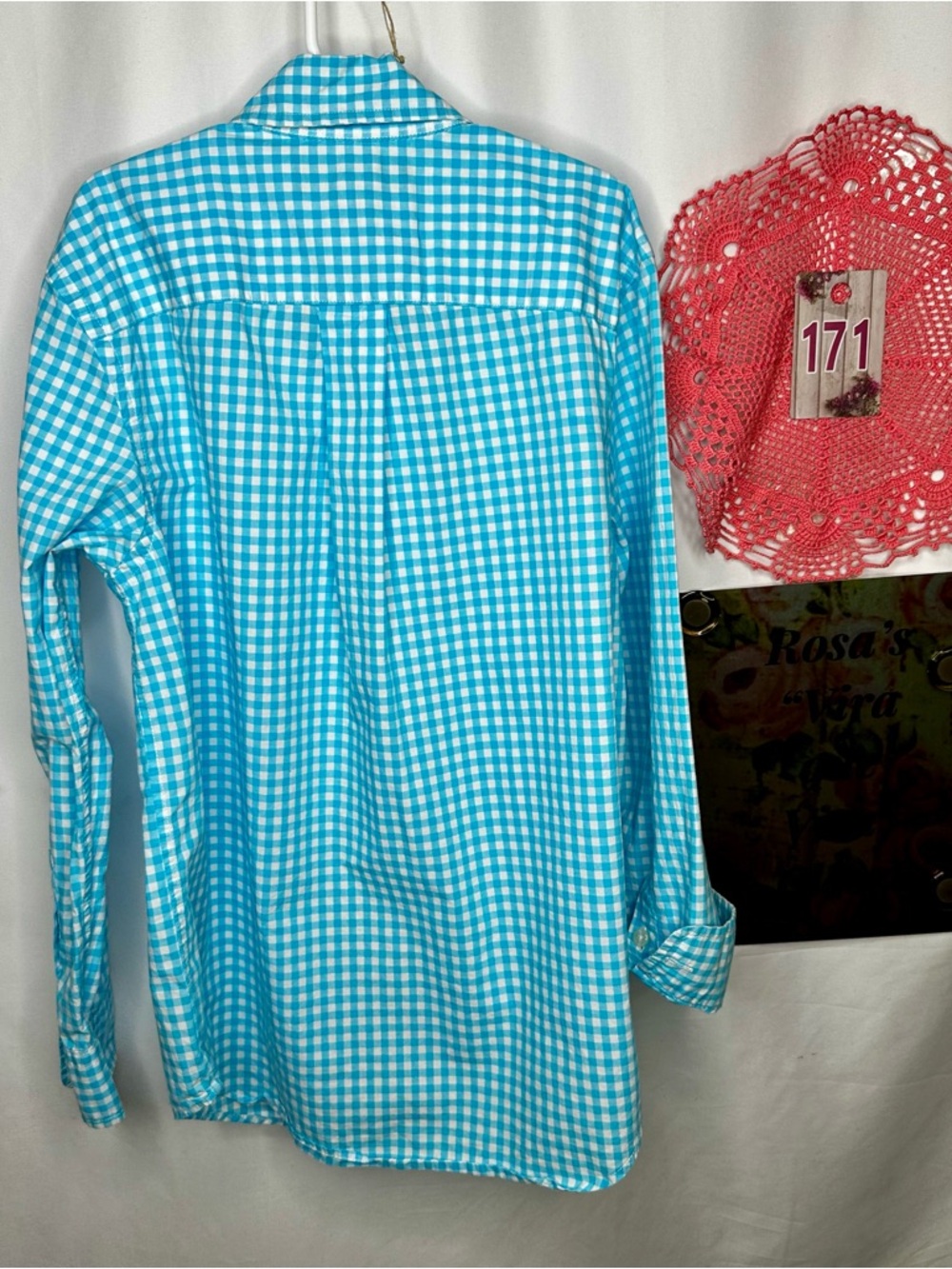 Ralph Lauren Turquoise and White Gingham Boys Button-Down Shirt Size M (10-12) - Picture 3 of 6